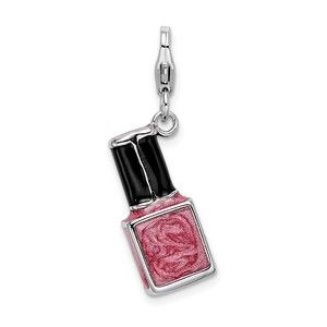 925 Silver 3-D Enameled Pink Nail Polish Bottle Bracelet Charm Lobster Clasp